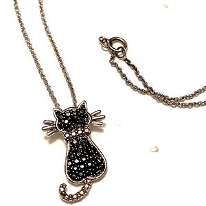 CAT Sterling Silver Pave Crystal Necklace 925